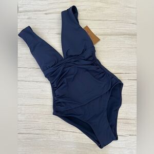 Cremieux Solid Navy Ruched One Piece